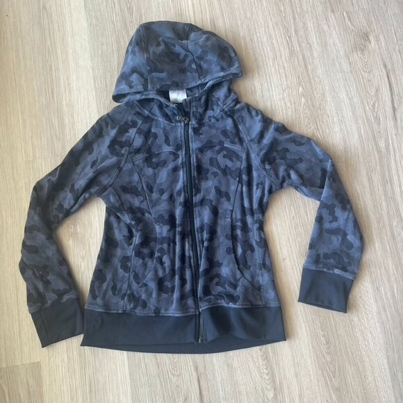 Zyia Active Zipup Hoodie Sweatshirt Gray Black Camo Small - Picture 1 of 10